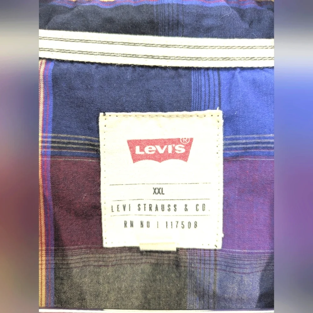Levis Pearlsnap Western Plaid Button‎ Down Shirt Blue Red size XXL Classic